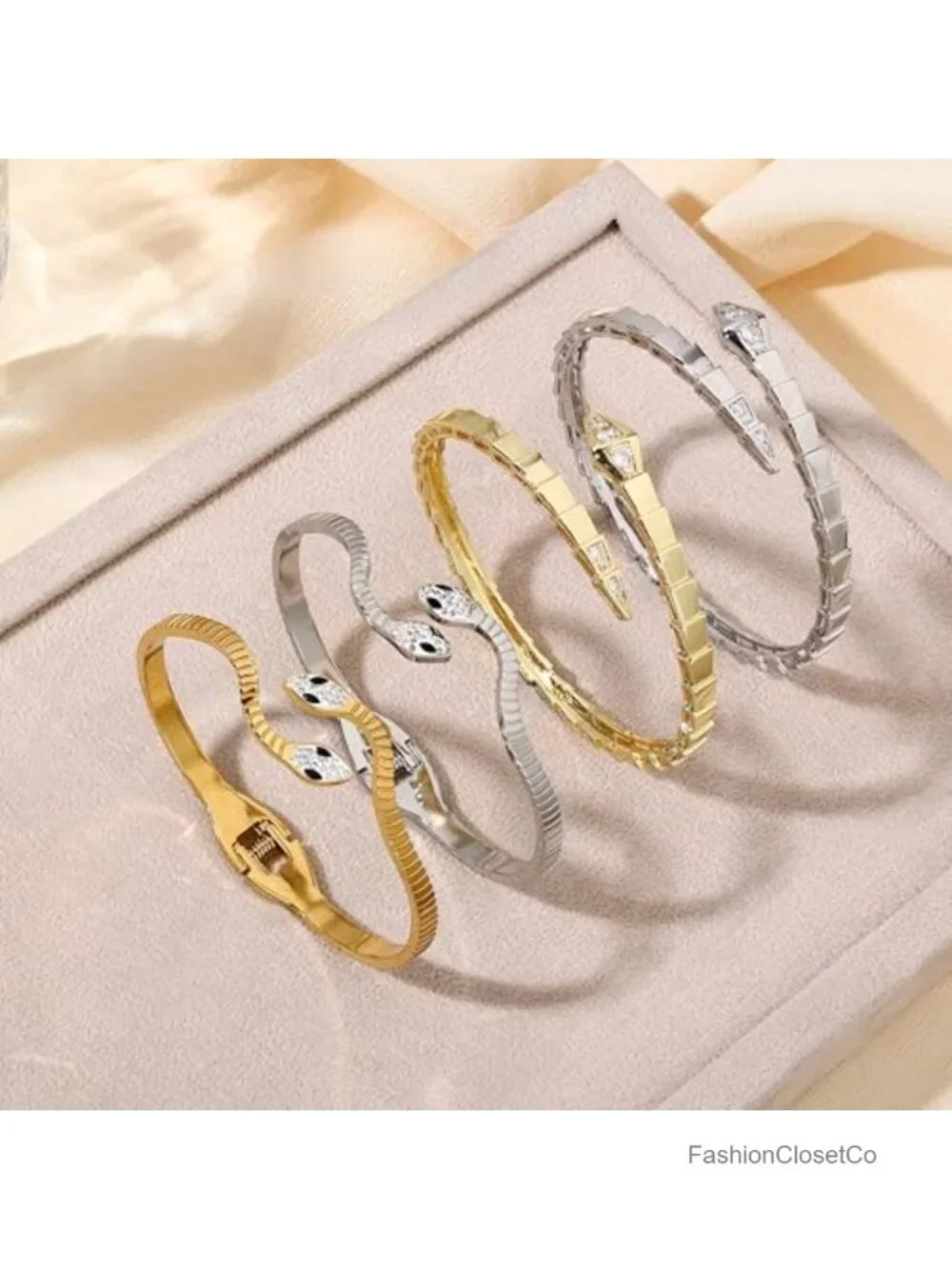 Adjustable Silver Plated Snake Bracelet - Lightweight Brass Snake Chain Jewelry